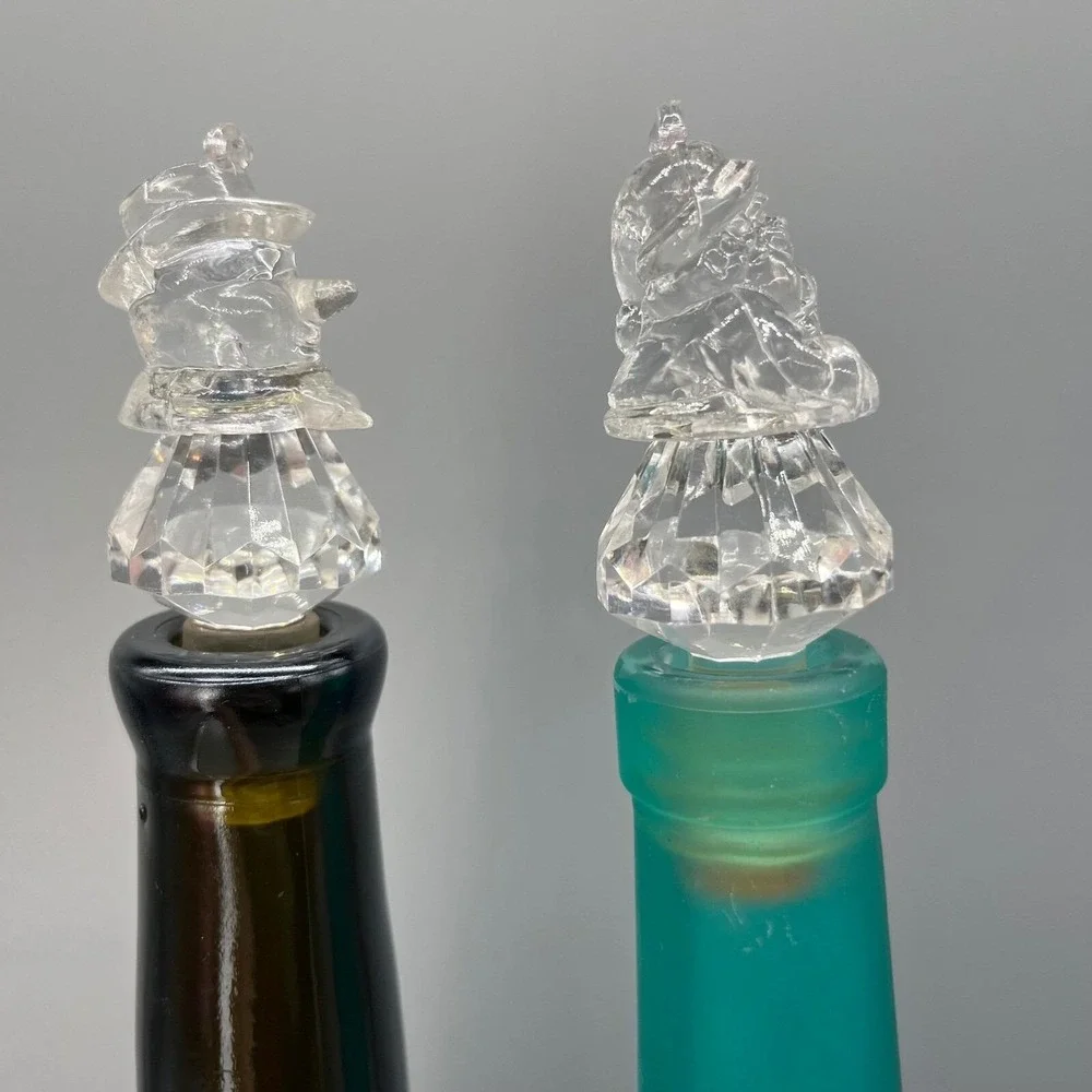 Vintage Christmas Wine Bottle Stoppers - Santa & Snowman Decorative Barware Set